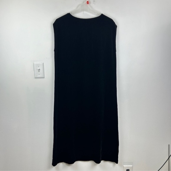Eileen Fisher Velvet Silk Blend Maxi Dress Deep Blue/Black Medium - Picture 2 of 5
